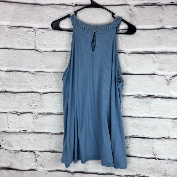 Torrid Blue Crochet Lace High Neck Sleeveless Tank Top Size 2 - Picture 5 of 8